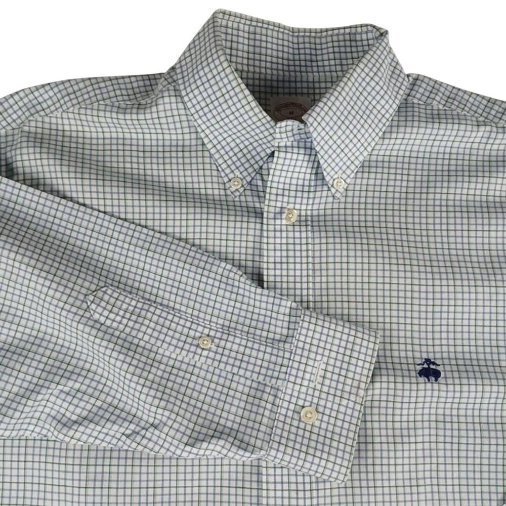 Brooks Brothers Dress Shirt Mens M Blue Check Button Down Non Iron Long Sleeve